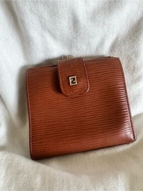 Fendi Chestnut Textured Leather Wallet with Gold FF Snap